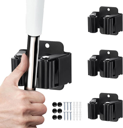 JAMEND CLXP 24PCS Broom and Mop Holder, Heavy Duty Garden Tool Organizer Rack Rake and Shovel Handle, Stainless Steel Mop Hanger. Wall Mounted with Screws.Matte Black