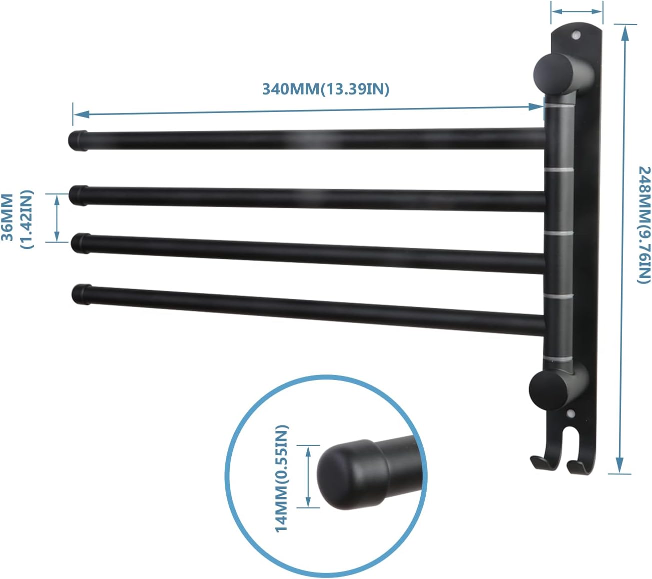 Towel Rack Wall Mounted JSVER Bathroom Towel Rack, Space Saving Towel Holder, 13.4 Inches Swivel SUS304 Stainless Steel Towel Bar, 180° Rotation 6 Arms Towel Racks for Bathroom