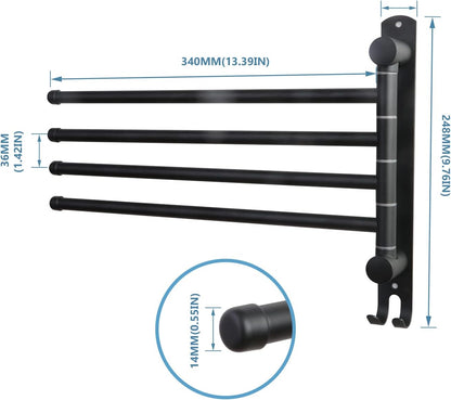 Towel Rack Wall Mounted JSVER Bathroom Towel Rack, Space Saving Towel Holder, 13.4 Inches Swivel SUS304 Stainless Steel Towel Bar, 180° Rotation 6 Arms Towel Racks for Bathroom
