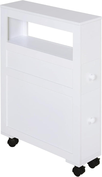 HOMCOM 6.25" x 20.5" x 28.25" Wood Rolling Narrow Bathroom Side Storage Cabinet - Gray
