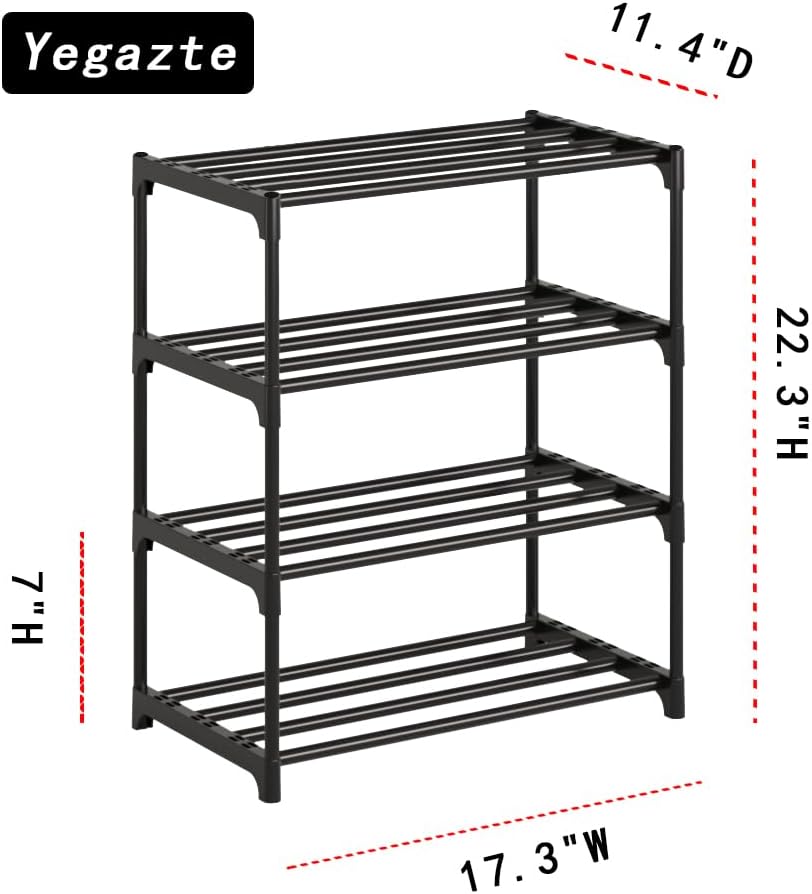 Small Metal Shoe Rack,Stackable Shoe Shelf Storage Organizer for Entryway, Hallway and Closet(3-Tier,Black)