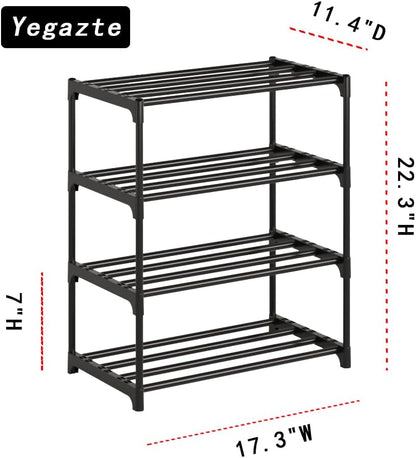 Small Metal Shoe Rack,Stackable Shoe Shelf Storage Organizer for Entryway, Hallway and Closet(3-Tier,Black)