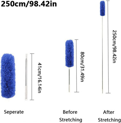 Microfiber Telescoping Duster, 51.18"Extendable, Scratch-Resistant Cover, Stainless Steel Pole, Detachable Bendable Head, Washable, for High Ceilings for Cleaning Cobweb, High Ceiling Fan, Blue