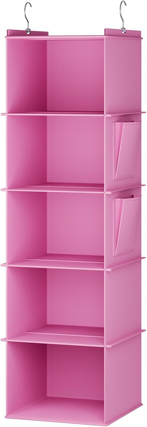 YOUDENOVA Hanging Closet Organizer, 4-Shelf Closet Hanging Storage Shelves, Grey