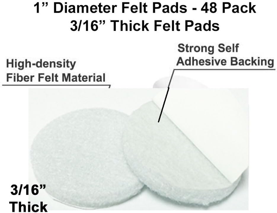 48 Pcs Self Adhesive 1" Round Felt Furniture Pads (White, 1")