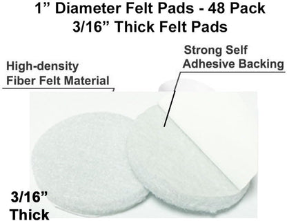 48 Pcs Self Adhesive 1" Round Felt Furniture Pads (White, 1")