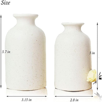 Hirdbrote Small Ceramic Vases for Decor, 2-Piece Set - Flower Vases, Modern Farmhouse & Rustic Home Decor, Wedding & Kitchen Centerpiece (5.5' & 4.7' Tall) (White)