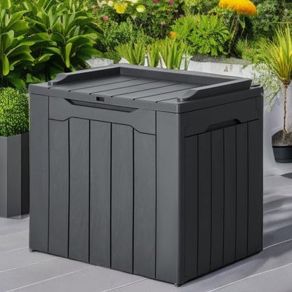 JUMMICO 31 Gallon Resin Deck Box Waterproof Indoor Outdoor Storage Boxes for Patio Furniture Cushions and Garden Tools (Brown)