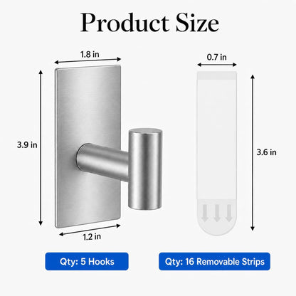 Removable Towel Hooks for Bathrooms, Heavy Duty Adhesive Hooks for Walls No Damage, Black Home Storage Hooks for Inside Shower, Sticky Hooks for Hanging Robe Coat Loofah Clothes Kitchen, 14Pcs Sus304