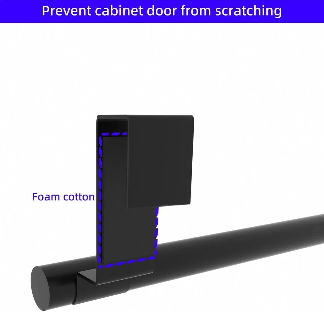Cabinet Door Towel Bar, Kitchen Towel Holder, Matte Black 2 Pack | Extended Anti-Slip Arm, EVA Scratch Guard Pads, No-Drill Install, Stainless Steel Dish Towel Holder, Kitchen Towel Rack