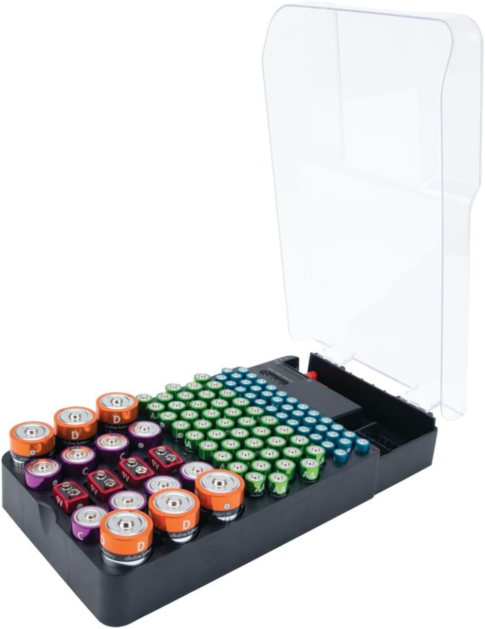 Performance Tool W3001 104 Slot Battery Organizer with Removable Tester - Keep Your Batteries Neatly Stored and Corrosion-Free