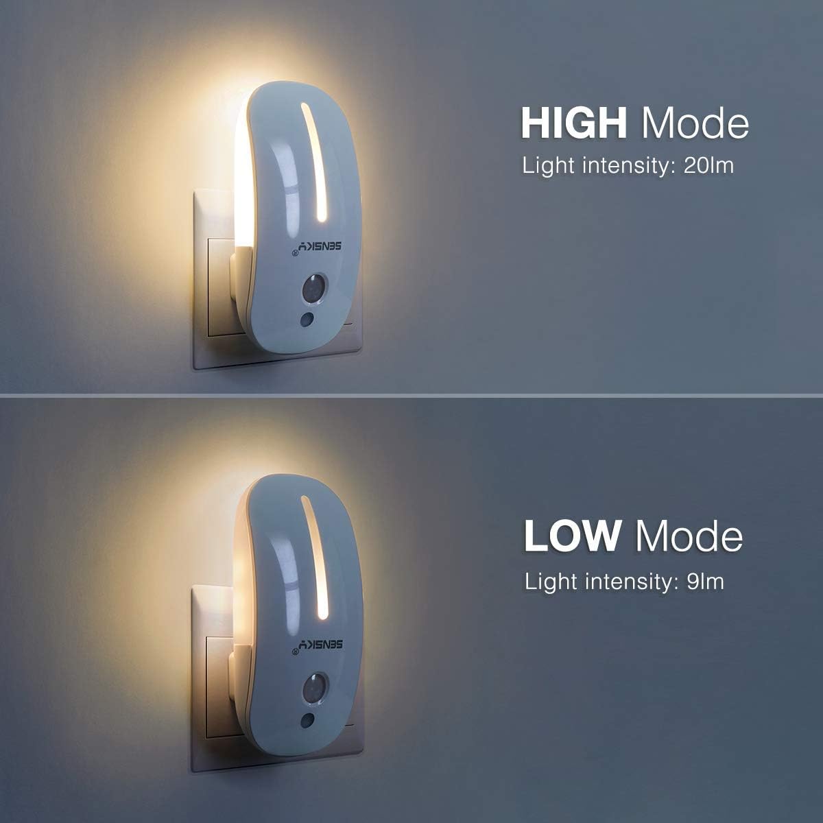 Sensky Plug-in LED Backlit Night Light with Motion Sensor, Dusk to Dawn Sensor, Auto On/Off Nightlight for Kids and Adults, Bedroom, Bathroom, Hallway, Warm White