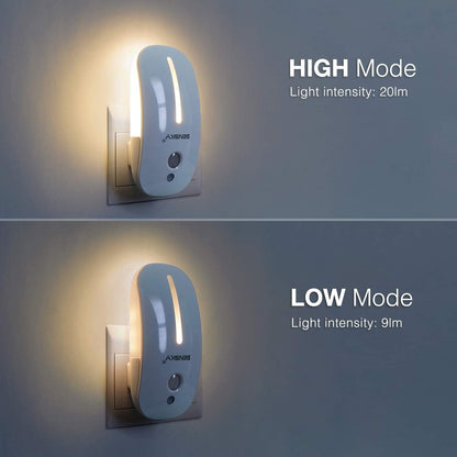 Sensky Plug-in LED Backlit Night Light with Motion Sensor, Dusk to Dawn Sensor, Auto On/Off Nightlight for Kids and Adults, Bedroom, Bathroom, Hallway, Warm White