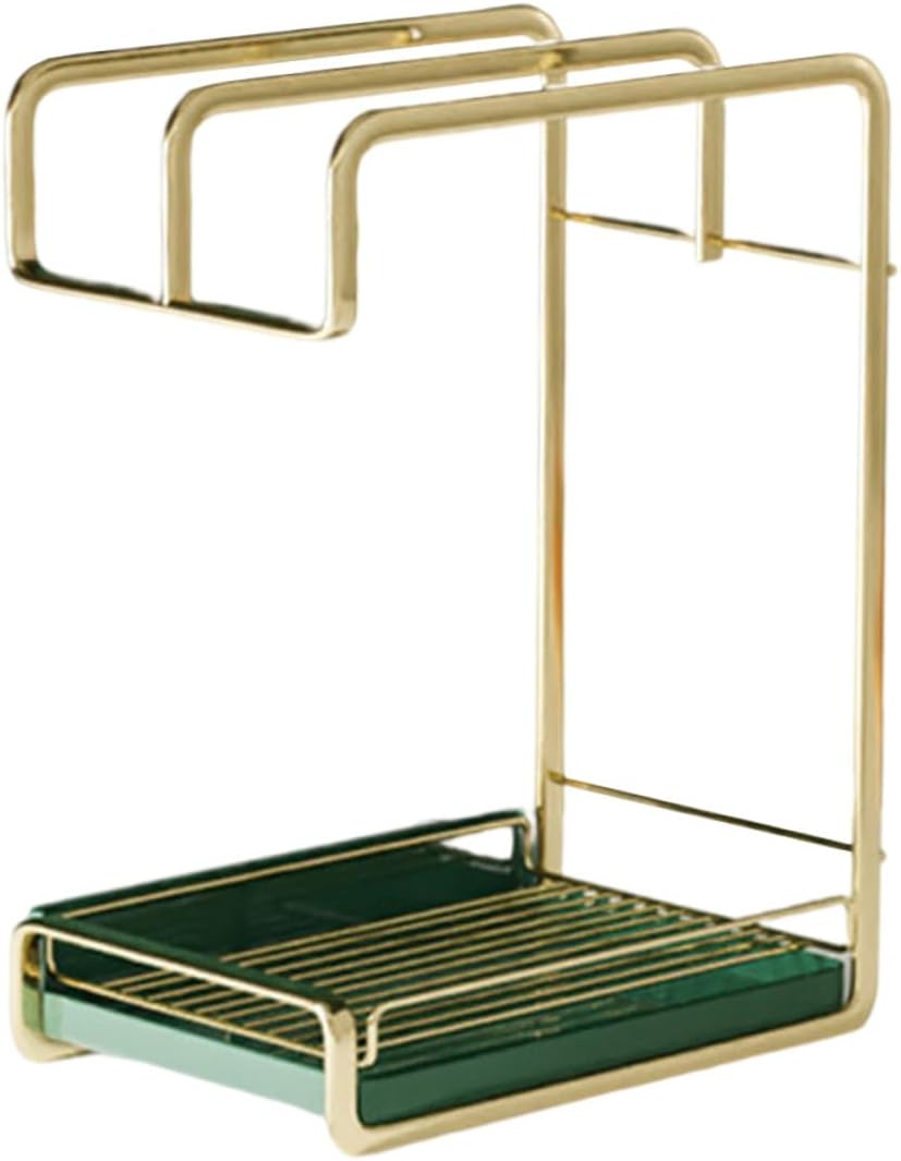 Hemobllo Wall Mounted Kitchen Drain Rack Gold Sponge Holder Compact Duster Cloth Storage Organizer Lightweight Cleaning Tool Stand