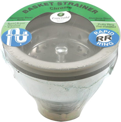 Prime-Line Kitchen Sink Basket Strainer Drain Assembly 3-1/2" to 4" with Putty Stainless Steel Deep Pressure Cup Chrome Plated Finish (Single Pack)