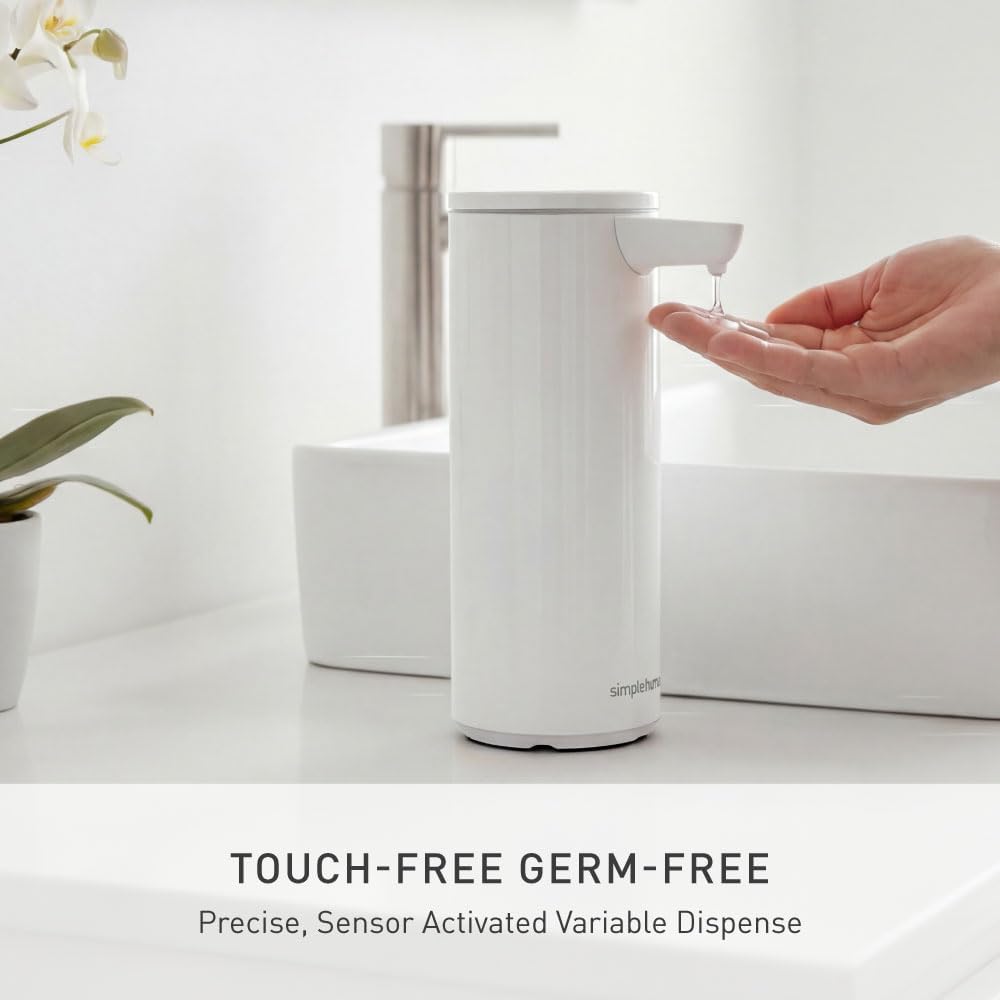 simplehuman Liquid Sensor Pump with Caddy, 9 oz Automatic Soap Dispenser for Kitchen and Bathroom, Touchless Motion Sensor, Variable Dispense, Rechargeable, High-Grade White Steel