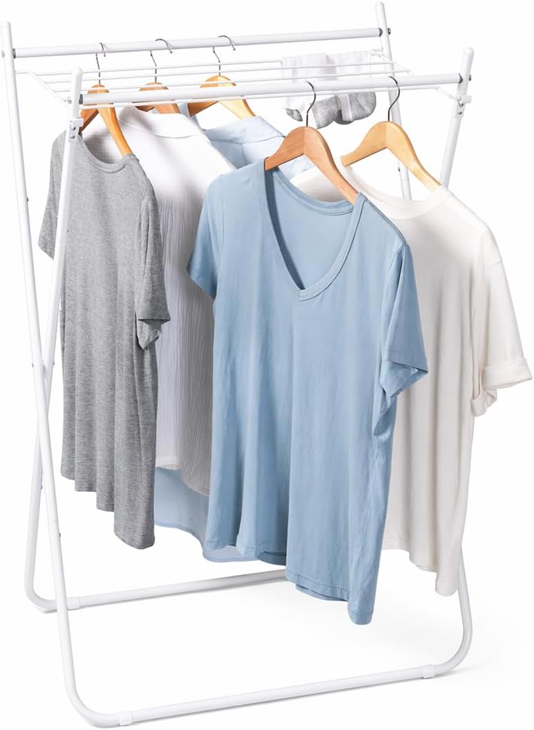 Honey-Can-Do Collapsible Metal Clothes Drying Rack, Foldable Laundry Rack Holds 40 lbs, Hanger-Friendly Design with Non-Skid Feet, Space-Saving Accordion Fold, Indoor Outdoor, White