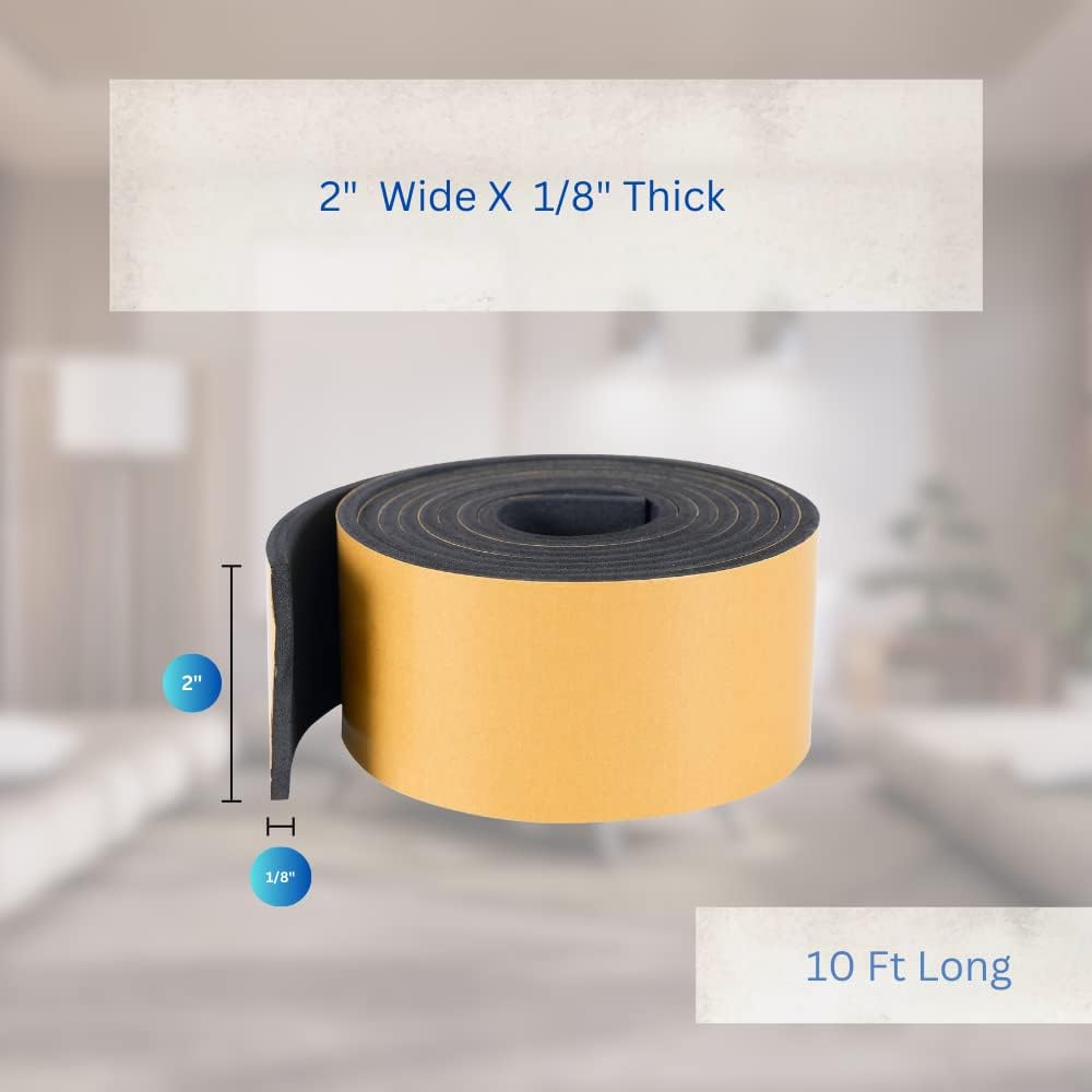High Density Foam Weather Stripping Door Seal Strip Insulation Tape Roll for Insulating Door Frame, Window, Air Conditioner | Self Adhesive Sealing Weatherstrip (4 in x 1/4 in x 10 Ft, Black)