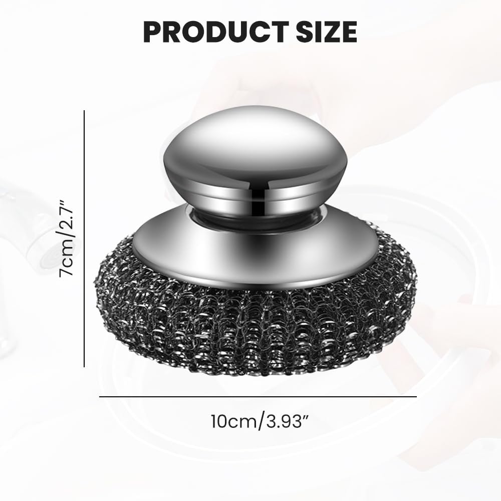 Steel Wool Scrubber with Handle, Upgrade Heavy Duty Stainless Steel Dish Scrubber for Cleaning Dishes, Iron Pots, Stoves, Kitchen Sink (1 pcs)