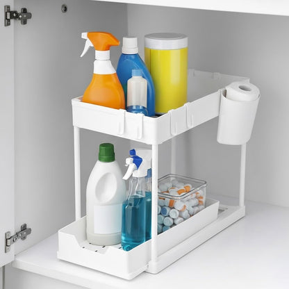 Undersink Organizer, 2-Tier Under Sink Storage Rack with Sliding Drawers for Kitchen Bathroom Cabinets, Pull Out Organizer for Pantry, Laundry Room & Closet Organization - 1 Pack, Black