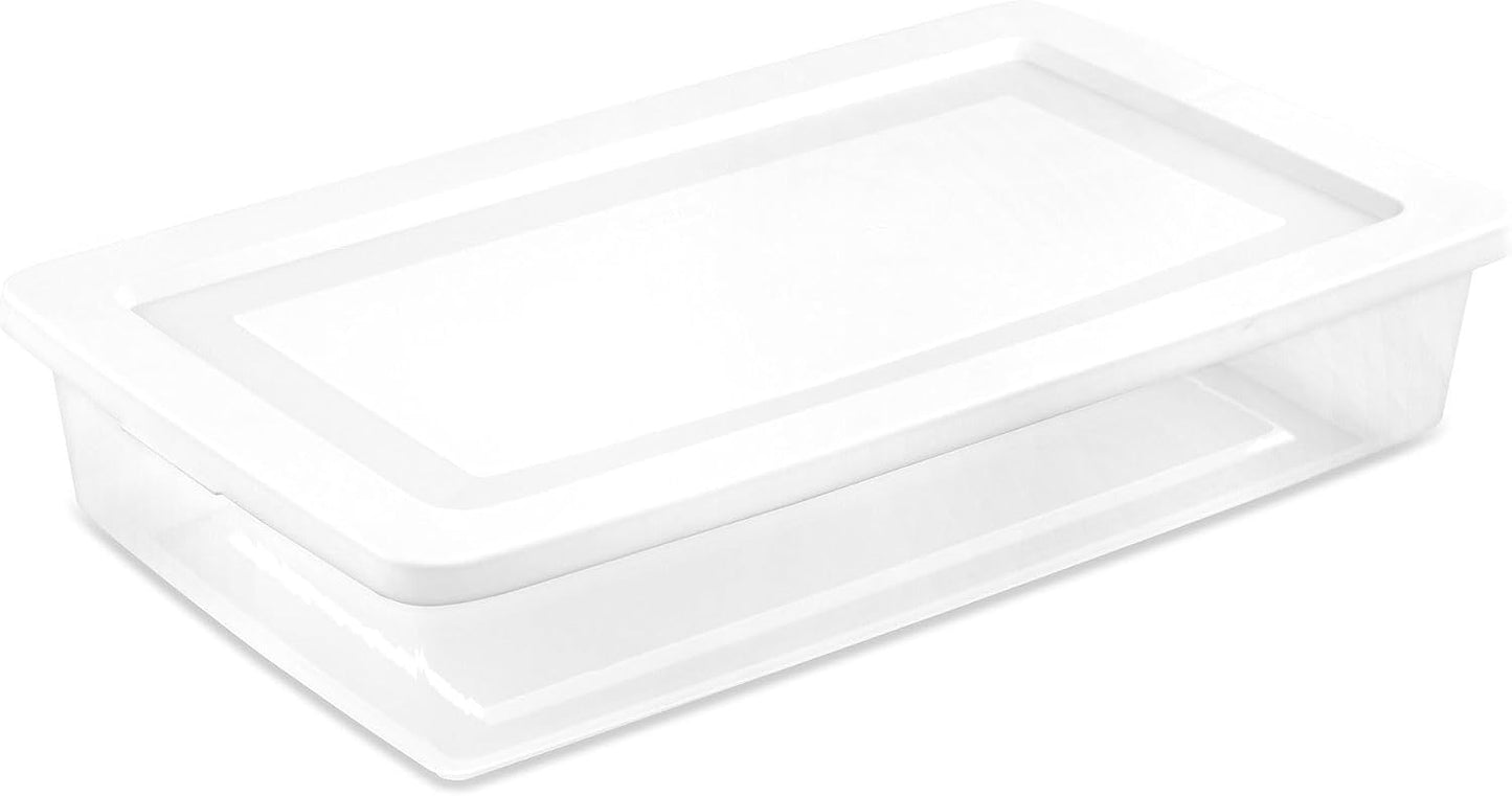 Sterilite 6 Pack Storage Box, 41 Quart Stackable Tote, Clear Plastic Container with Secure Snapping White Lids for Home and Office Organization