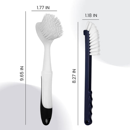 Dish Brush with Handle, Dish Scrub Brush with Built-in Scraper, Nylon Dish Scrubber, Kitchen Brushes for Dishes,Pots, Pans and Sinks 2 Pack