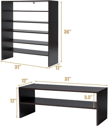 Giantex 3-in-1 Vertical Shoe Rack, 6-Tier Free Standing Shoe Storage Organizer w/Stackable Design for 18 Pairs, 31 Inch Wide Wood Shoe Shelf for Closet, Entryway, Living Room, Office, Brown