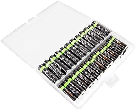 Foto&Tech AA AAA Battery Storage Box, Rechargeable Battery Storage Case Battery Holder Organizer Box Holds 46AA or 64AAA with Hinged Lid Charge Reminder Marking Non-Slip Bottom Sturdy Plastic Clear