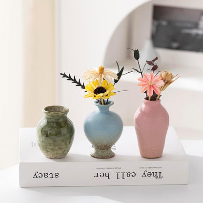 Set of 5 Ceramic Bud Vase - Home Decor Dried Flower Arrangement Small Vase, Gradient Glaze Design, Home, Living Room, Dining Table, Farmhouse, Office Decor, Bedroom, Housewarming Gift Set.