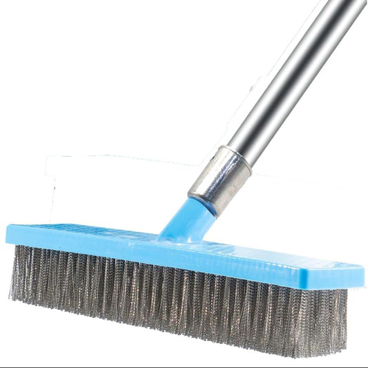 60'' Stainless Steel Deck Scrub Brush with Long Handle - Heavy Duty Floor Scrubber for Concrete, Grout, Garage, Patio, Boat & Garden - Stiff Bristle Broom for Moss, Tough Stains & Dirt Removal