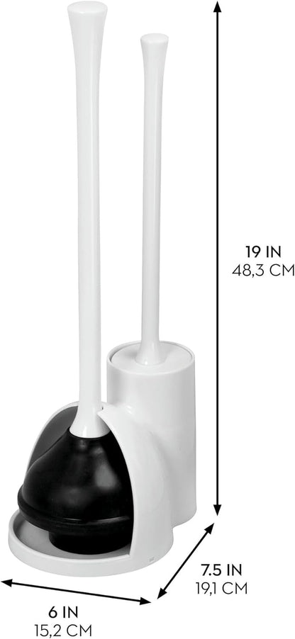 iDesign Compact Toilet Brush and Plunger Set, Gray | Bathroom Cleaning, Storage