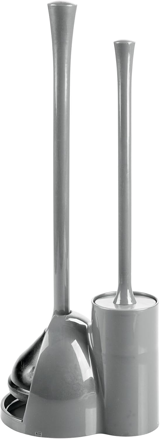 iDesign Compact Toilet Brush and Plunger Set, Gray | Bathroom Cleaning, Storage
