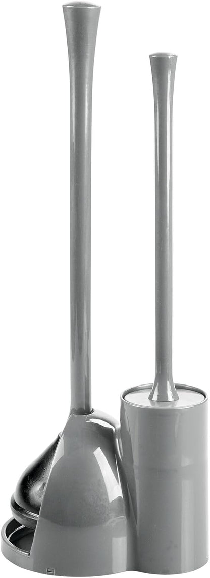iDesign Compact Toilet Brush and Plunger Set, Gray | Bathroom Cleaning, Storage