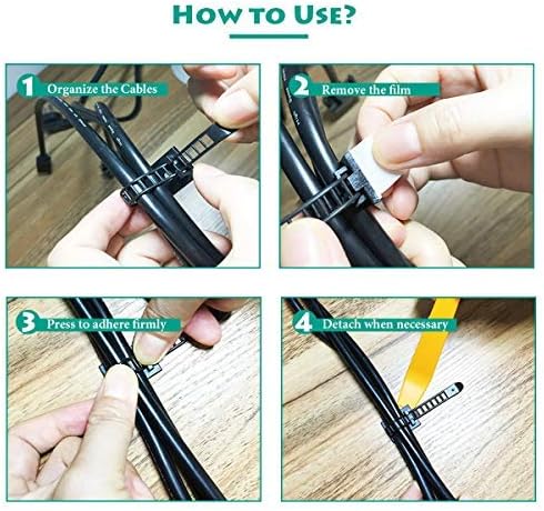 25 Pieces Desk Wire Organizer Cable Ties Zip Ties Adhesive Cord Clips Cable Management Cord Keeper Desk Wire Management | Compact 25-pack for desks, entertainment centers, and small home cable setups; adjustable nylon straps release for reuse.