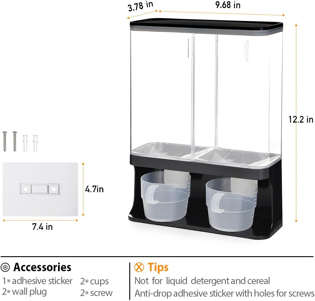 Laundry Dispenser, Wall Mounted Laundry Dispenser with 2 Cups, Laundry Container (105 oz)