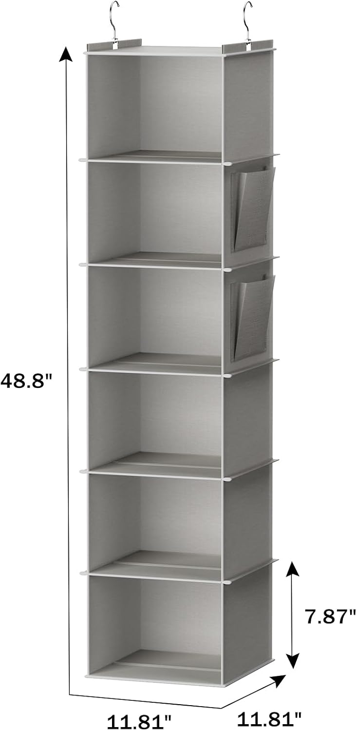 YOUDENOVA Hanging Closet Organizer, 6-Shelf Closet Hanging Storage Shelves, 2 Packs, Grey