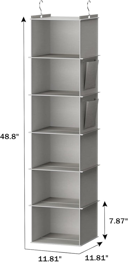 YOUDENOVA Hanging Closet Organizer, 6-Shelf Closet Hanging Storage Shelves, 2 Packs, Grey