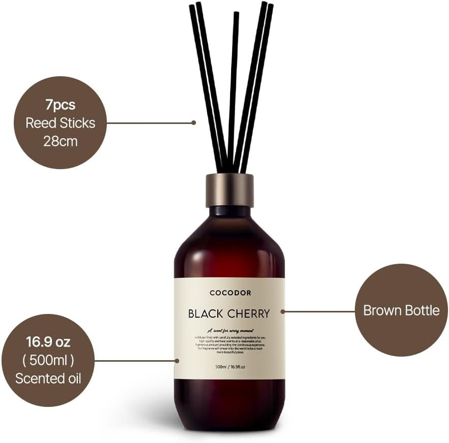 COCODOR Premium Reed Diffuser/Black Cherry /16.9oz /2 Pack/Large Capacity Fragrance Scent Oil Stick Diffuser Set for Bedroom Bathroom Home Décor