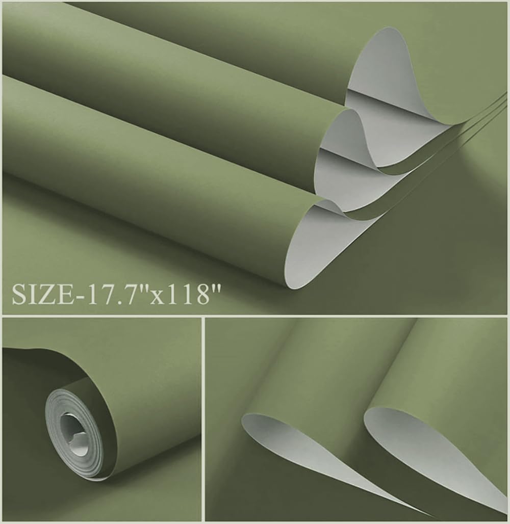 Dimoon 118''x17.7'' Green Peel and Stick Wallpaper Contact Paper Modern Self Adhesive Wall Paper Removable Renter Friendly Textured Solid Color Shelf Cabinet Vinyl Roll (118''x17.7'',Dark Green) - Colors B