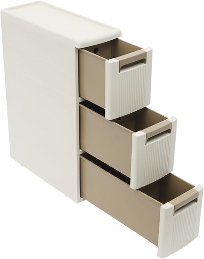 3 Tier Narrow Storage Cabinet with Wheels,Slim Rolling Cart with 3 Drawers,Bathroom Mobile Plastic Cabinets for Small Spaces