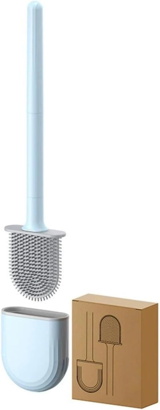 Silicone Toilet Brush with Wall-Mounted Holder - No Dead Corners, Quick-Drying, Drill-Free Bathroom Cleaner（Light Blue - Filtered Version）