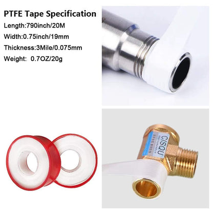 GCQ Teflon Thread Seal Tapes，PTFE Thread Seal Tape for Plumbers Sealant Tape for Leak Water Pipe Thread 3/4 inch x 790 inch (5 Pack/White)
