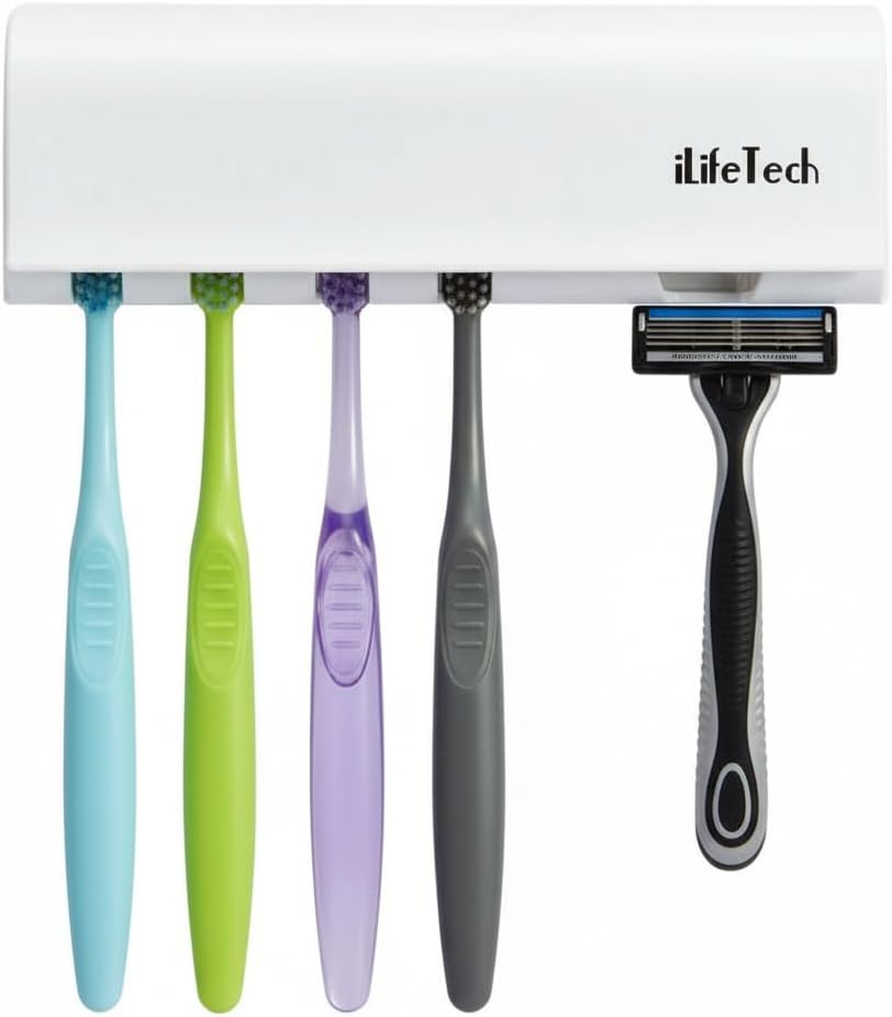 Dustproof Toothbrush Holder with Cover, Wall Mounted 5 Slots | Fits Electric Toothbrushes, Strong Peel, Stick Adhesive, Smooth Tile, Glass, Marble, Shower, RV
