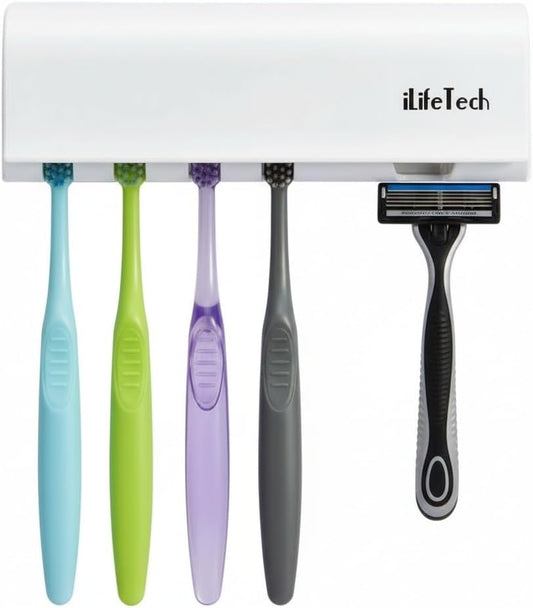 Dustproof Toothbrush Holder with Cover, Wall Mounted 5 Slots | Fits Electric Toothbrushes, Strong Peel, Stick Adhesive, Smooth Tile, Glass, Marble, Shower, RV