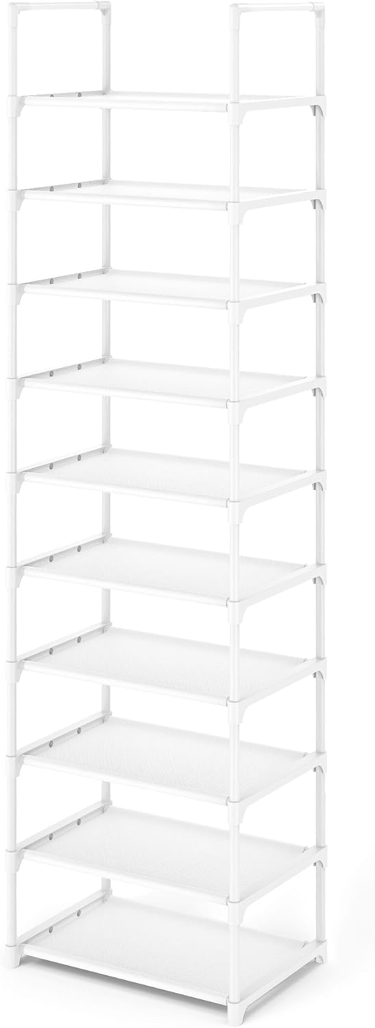 Kitsure Shoe Rack - 10-Tier Shoe Organizer with Detachable Fabric Shelves & Metal Frame, Tall Shoe Rack for Closet, Entryway, Living Room, 16.9" Wide - 10 Tier, Black