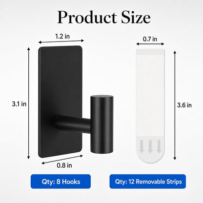 Removable Towel Hooks for Bathrooms, Heavy Duty Adhesive Hooks for Walls No Damage, Black Home Storage Hooks for Inside Shower, Sticky Hooks for Hanging Robe Coat Loofah Clothes Kitchen, 14Pcs Sus304