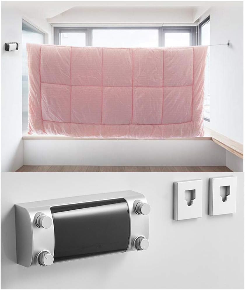Laundry Rack, Retractable Airer, Wall Mounted Indoor Dryer No Drilling Clothes Drying Rope Washing Line 4.2M Drying Spaceabs Plastic Box (Dual Use)