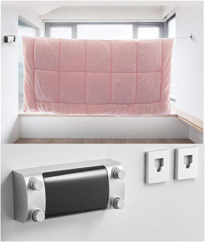 Laundry Rack, Retractable Airer, Wall Mounted Indoor Dryer No Drilling Clothes Drying Rope Washing Line 4.2M Drying Spaceabs Plastic Box (Dual Use)