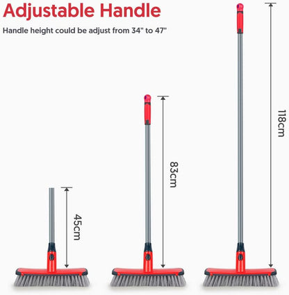 Floor Scrubber with Long Handle, 2 in 1 Scrubbing Brush Stiff Bristle Shower Cleaning Brush for Bathroom, Kitchen, Tub, Carpet, Grout, Tile(Red)