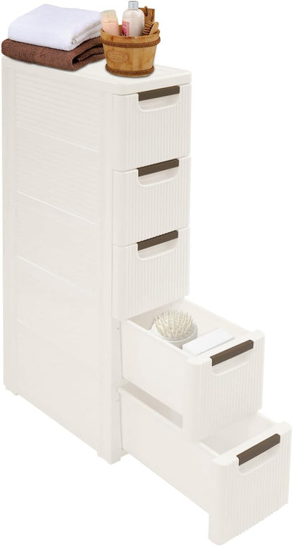 3 Drawers Slim Storage Cart, Narrow Plastic Rolling Organizer Small Cabinet Container with Wheels for Small Spaces, Kitchen, Laundry, Office, Bedroom (3 Drawers)